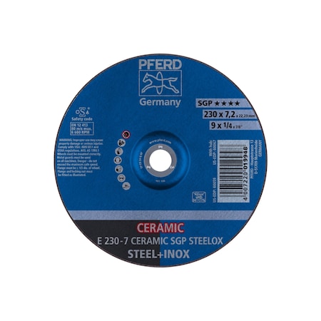 9 X 1/4 Grinding Wheel, 7/8 A.H. - CERAMIC SGP STEELOX - Type 27
